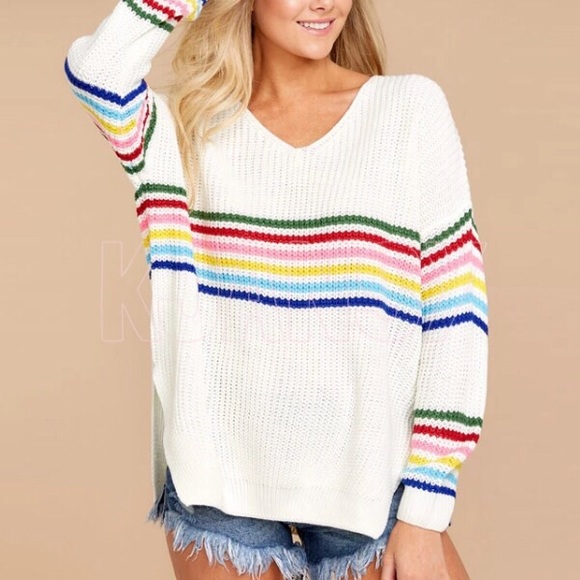 White Multicolor Striped Sweater Top - Picture 3 of 8